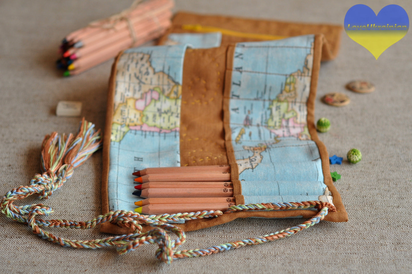 Pencil roll, pencil holder, pencil case, Stockmar pencil holder, pen roll case, fabric pencil case, large pencil case, artist pencil case